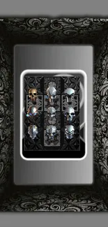 Gothic skull mirror wallpaper with intricate details.