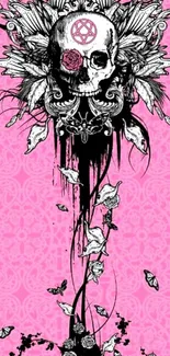 Gothic pink wall with skull design.