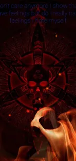 Dark gothic skull design with red highlights on phone wallpaper.