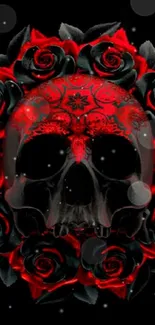 Gothic skull with red roses mobile wallpaper