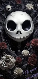 Gothic skull with roses mobile wallpaper.