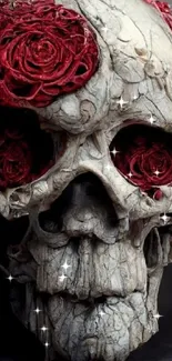 Gothic skull with vivid red roses design.