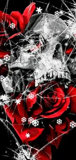 Gothic skull with red roses mobile wallpaper.