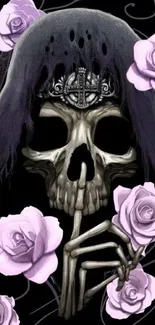 Gothic skull with purple roses mobile wallpaper.