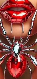 Metallic spider with red lips art wallpaper