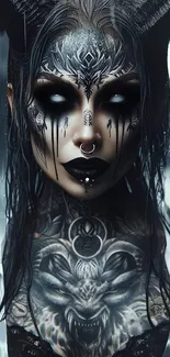 Gothic-themed art wallpaper with tribal tattoos and dark design.