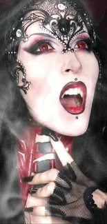 Gothic vampire with dramatic makeup and dark elegance, perfect for mobile wallpaper.