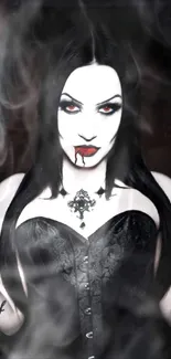 Gothic vampire with red eyes and black corset.