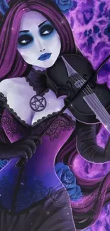 Gothic fantasy artwork of a woman with violin and purple tones.