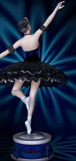 Elegant ballerina in black tutu with blue background on mobile wallpaper