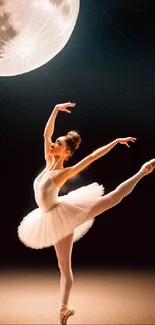 Ballerina performing beneath a full moon in a starry night.