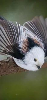 Bird gracefully flying in the forest.