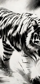 Dynamic black and white tiger illustration.