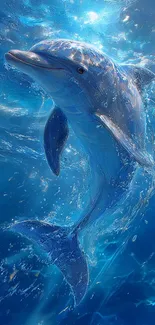 Graceful dolphin swimming in blue ocean waters.