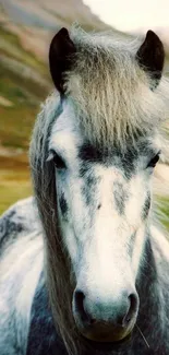 Portrait of a graceful grey horse in a natural setting.