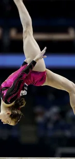 Gymnast elegantly performing mid-air routine.