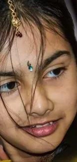 Close-up portrait of a young girl with elegant jewelry.