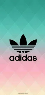 Adidas logo with turquoise to pink gradient background.