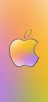 Apple logo with a gradient of orange, purple, and yellow background.