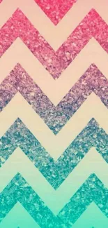 Chevron pattern wallpaper with pink and teal gradient hues.