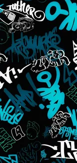 Graffiti art wallpaper with vibrant blue elements.