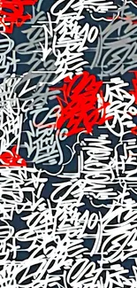 Colorful graffiti-style phone wallpaper with red, white, and black patterns.