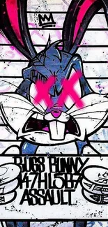 Graffiti bunny mugshot mobile wallpaper with pink and bold colors.