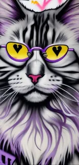 Graffiti-style cat with sunglasses art wallpaper.