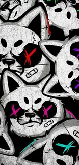 Graffiti cats with vibrant colors on a textured background for phones.