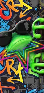 Colorful graffiti wallpaper with a cool frog.