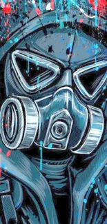 Graffiti art of a person in a gas mask with vibrant colors and urban style.