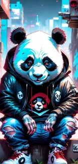 Cool panda street art wallpaper with urban graffiti background.