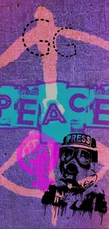 Graffiti peace symbol on colorful background.