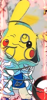 Graffiti Pikachu in a sneaker outfit with vibrant colors and urban style.