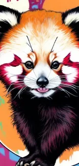 Graffiti art featuring a vibrant red panda on a colorful wall background.