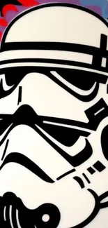 Graffiti style stormtrooper helmet on colorful background.