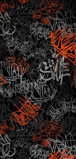 Dynamic graffiti street art wallpaper in black, gray, and orange.