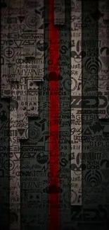 Graffiti-style text wallpaper with red stripe and black background.