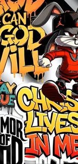 Graffiti-style cartoon with bold text art.