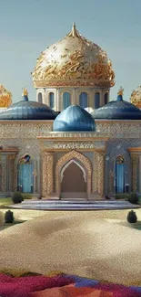 Fantasy palace with gold domes wallpaper.