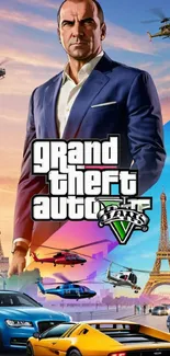 Grand Theft Auto V Paris-themed mobile wallpaper with vibrant scenes.