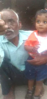 Grandfather sharing a moment with grandchild.