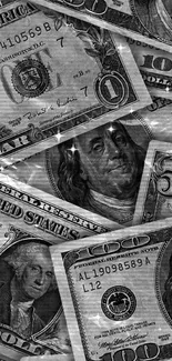 Grayscale US dollar bills mobile wallpaper.