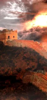 Great Wall under a dramatic sunset sky.