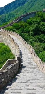 Great Wall of China with lush green hills