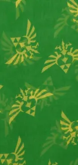 Green wallpaper with abstract geometric patterns.