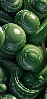 Green abstract swirl design with fluid shapes.