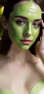 Aesthetic wallpaper with a green-themed portrait of a woman.