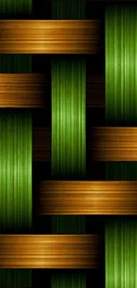 Green and brown abstract weave pattern wallpaper.