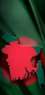 Bangladesh map on flag-themed wallpaper in green and red design.